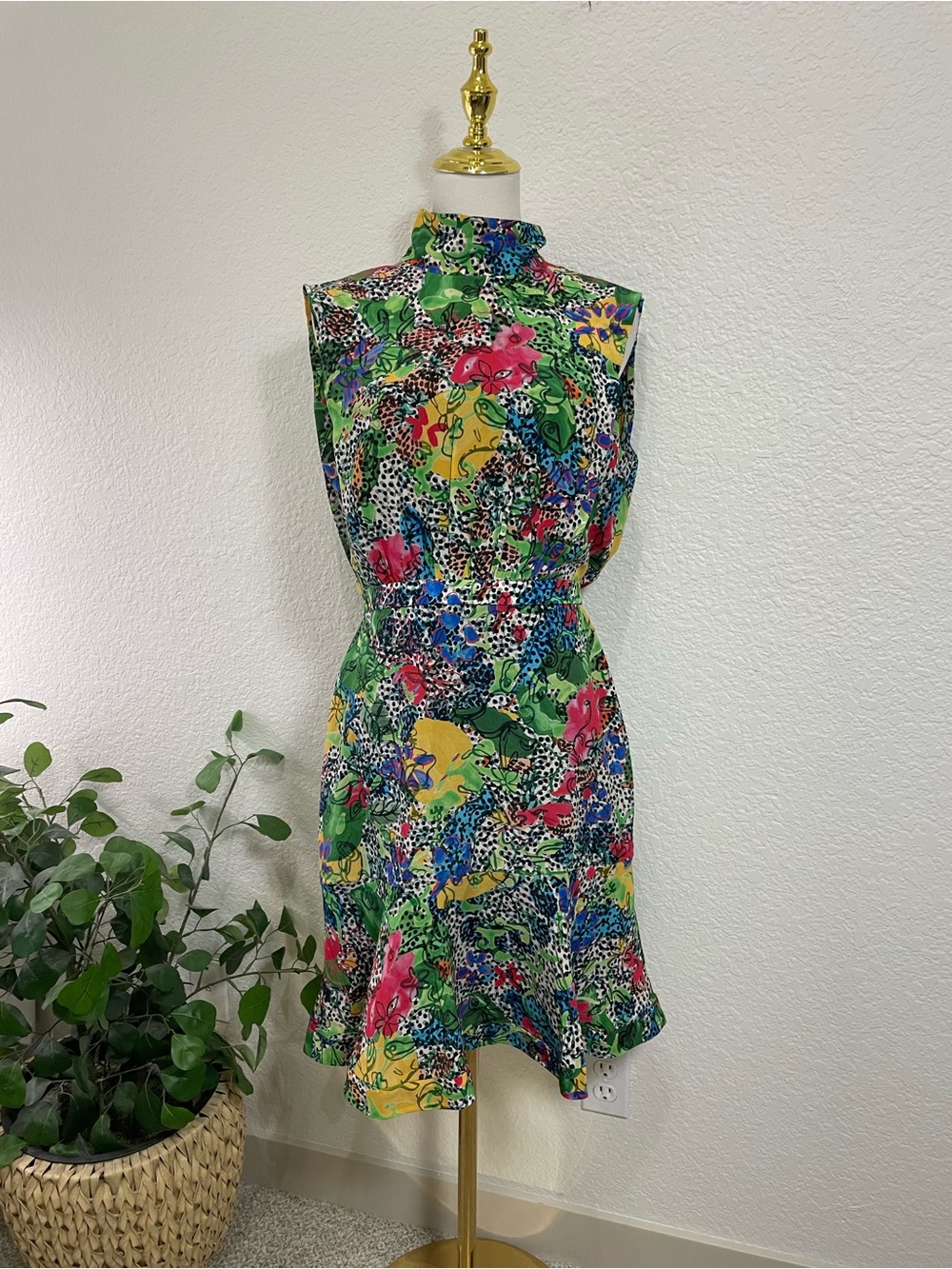 Saloni 100% Silk Floral Mock Neck Dress | Colorful Designer Dress | Size 10